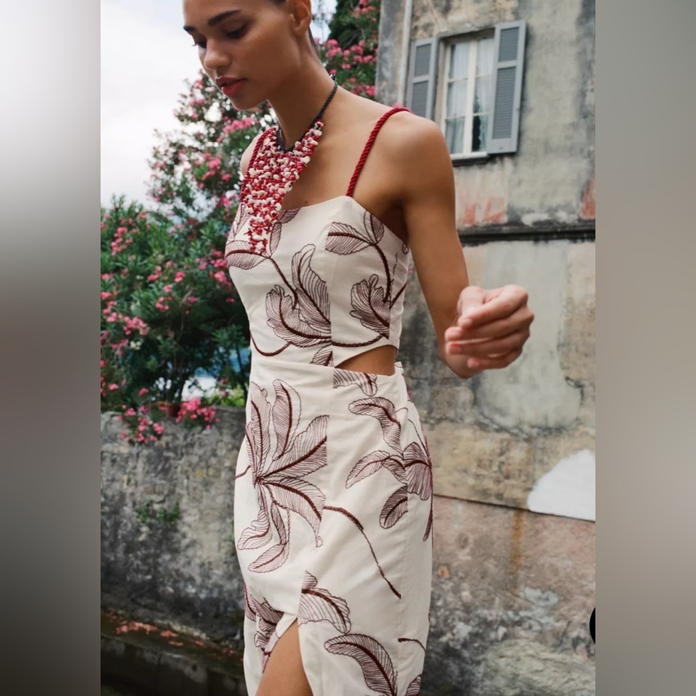 Zara embroidered cut out midi dress - Picture 2 of 5